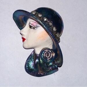 Vintage Woman Lady With Hat Unique Pin Brooch Costume